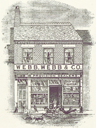Image of Georgian era shop with a sign saying Webb, Webb & Co